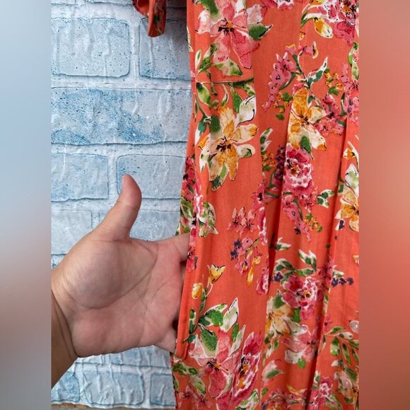 La Cera Button Front Short Sleeve coral floral print Dress  size 1X - Picture 4 of 10